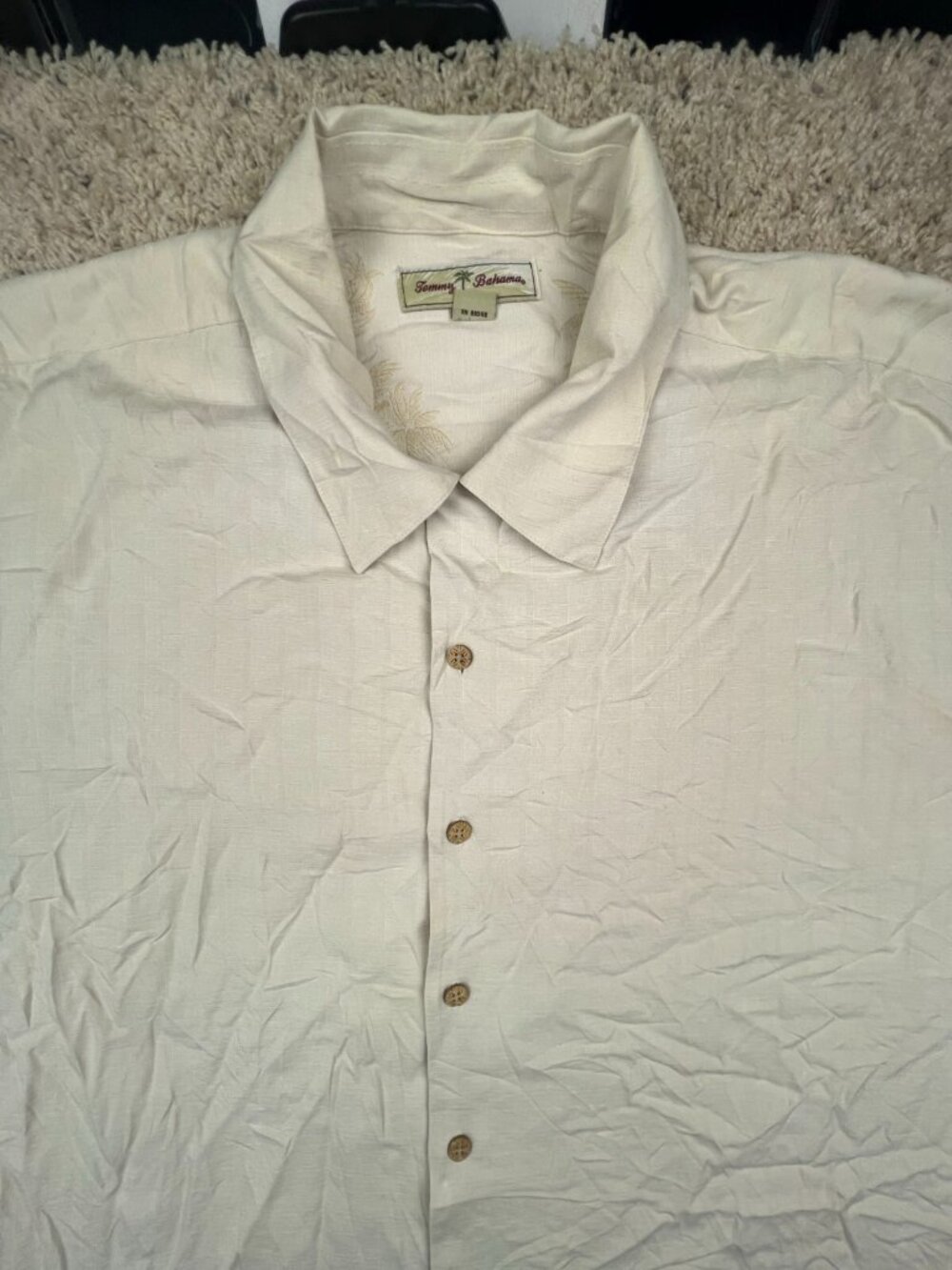 Tommy Bahama All Silk Hawaiian Camp Shirt Luau Button Up Ivory 2XL Solid S/S